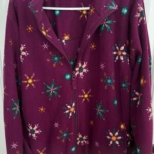 Laura Scott Plum Fleece Jacket with Snowflake Design